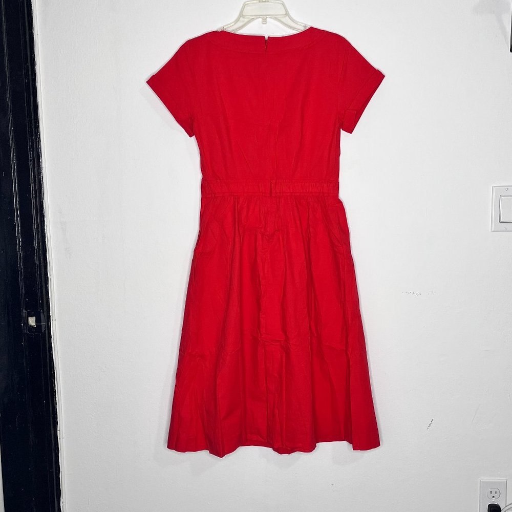J. Crew Red Cotton V Neck Faux Wrap Poplin Midi Dress Size 2 - Picture 5 of 9